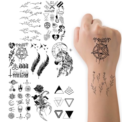 Temporary Tattoos for Adults – 8 Sheets Waterproof Black 3D Fake Tattoo Stickers