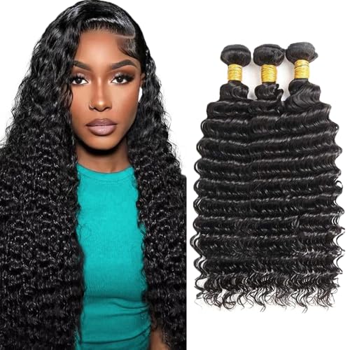 Brazilian Deep Wave Human Hair Bundles - Natural Black, 16-20 inch