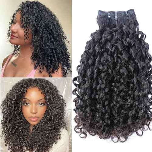16A Double Weft Pixie Bouncy Curly Human Hair Bundles 18 Inch 1 Bundle Burmese Curly Human Hair Bundles 3C4A 100% Unprocessed Brazilian Raw Virgin Hair Extensions Quick Weave Extensions Natural Color