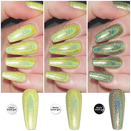 MIZHSE Green Holographic Gel Nail Polish, Laser Gel Nail Polish with Glitter Glossy Mermaid Unicorn Effect, Curing Required Nail Art Manicure Salon DIY at Home, 1PC 10Ml