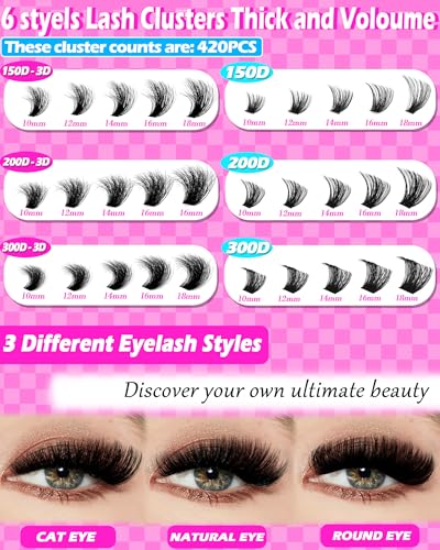 YIDUO 300D Cluster Lash Extensions Kit - 540Pcs 8-18mm