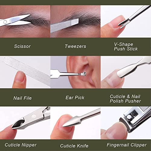 FAMILIFE F03 Manicure Set, Pedicure Kit Nail Clipper Set 13pcs Professional Men Grooming Kit and 11 in 1 Stainless Steel Mens Manicure Kit Leather Pedicure Tools Kit Grooming Kit with Travel Case Box