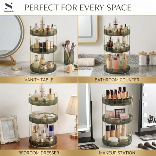 Satpurush 3-Tier Clear Green Rotating Makeup Organizer for Vanity & Bathroom