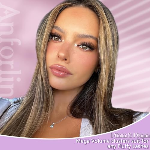 Lash Clusters 14-16mm Cluster Lashes Eyelash Extension 100D Thick Volume Eyelash Clusters 240 pcs D Curly Individual Lashes Wispy Lash Extension Supplement Pack DIY at Home by Anforlin