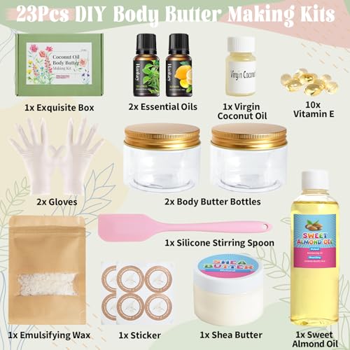 Body Butter Making Kit- Shea Butter Lotion Making Kit, DIY Crafts for Adults with Coconut Oil, Organic Shea Butter Natural Whipped Coconut Oil Body Butter Maker Skin Care Gifts for Women