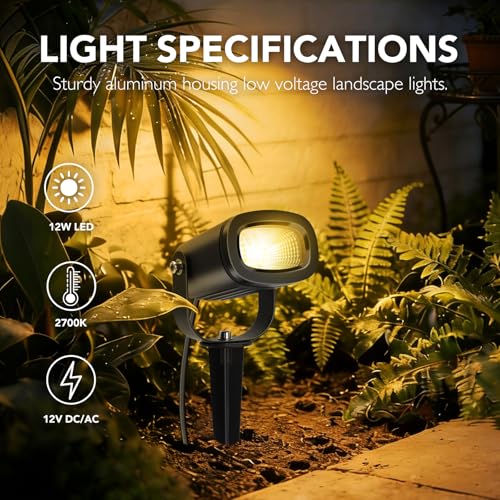 12W Low Voltage LED Landscape Lights 2700K Warm White, IP65 Outdoor Spotlights 8-Pack