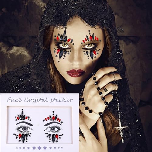 Halloween Face Gems Rhinestone Temporary Tattoo Stickers, 2 Pack