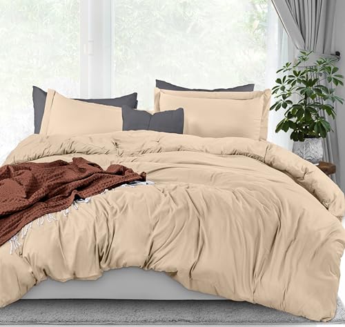 Utopia Bedding Duvet Cover King Size - 1 Duvet Cover with 2 Pillow Shams - 3 Pieces Bedding Duvet Cover with Zipper Closure - Soft Brushed Microfiber, 104 X 90 Inches (King, Beige)