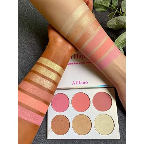 Blusher & Illuminator Highlighter & Bronzer Powder Contour Collection Set - 3 Blusher & 3 Highlighter Powder Palette - Perfect for Contouring and Highlighting - Vegan and Cruelty Free
