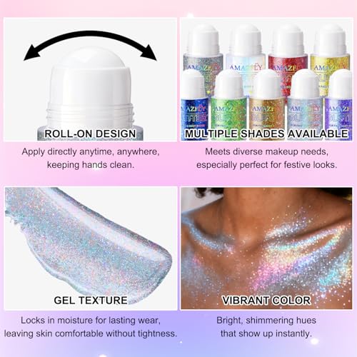 Holographic Roll-On Glitter Gel for Face & Body
