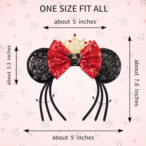 Sequin Mouse Ears Headband with Crown for Women