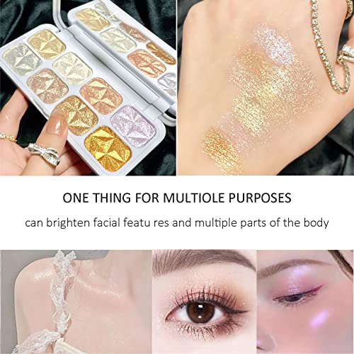 8 Colors Face Highlighter Palette with Mirror & Shimmer