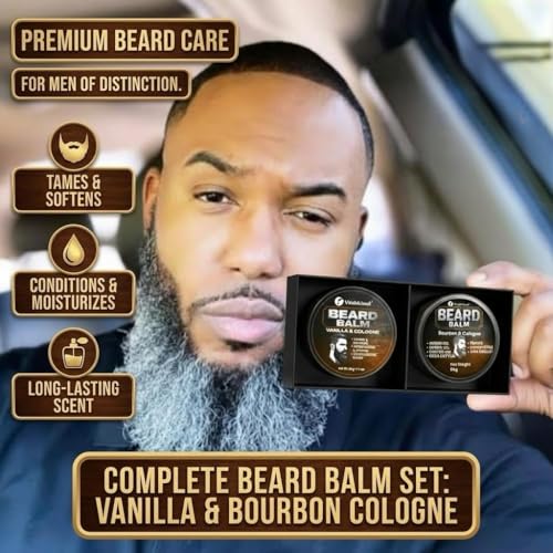 Beard Balm Set, Vanilla and Bourbon Cologne Scents, Natural Oils and Butters for Styling, Taming and Nourishing, 2x50g/1.76oz