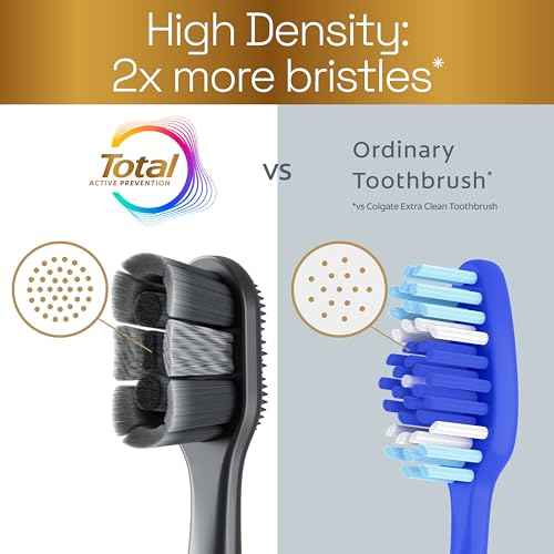 Colgate Total Active Prevention Soft Bristle Whitening Toothbrushes, Soft Toothbrush with Charcoal Infused Bristles, Helps Whiten and Reaches Deeper Along The Gumline and Between Teeth, Black, 2 Pack