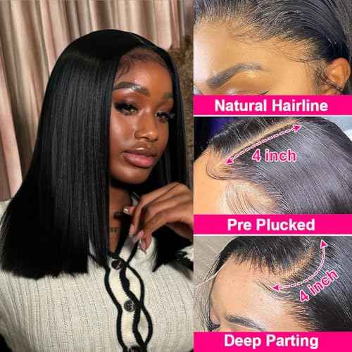 Holiden 200% Density 14 Inch Short Bob Wig Human Hair 13x4 HD Lace Front Wigs (13x4 Black Bob Wig, 14 Inch)