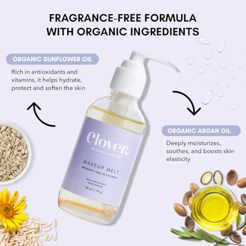 Clover Makeup Melt Milky Cleansing Oil | Gentle Makeup Removal, Skin-Friendly Formula and Residue-Free Rinse | Cruelty-Free & Vegan Face Oil - 4 oz (118 ml)
