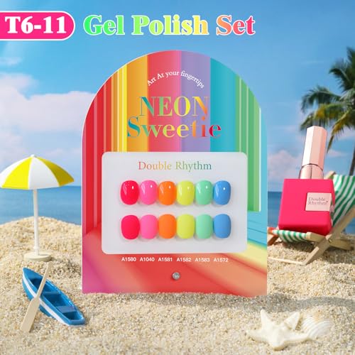 Double Rhythm Neon Sweetie Gel Polish Set 6x15ml – Pastel Red Pink Orange Yellow Green