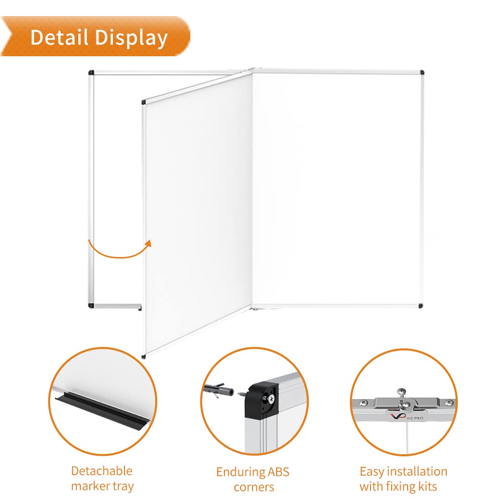 VIZ-PRO Large Dry Erase White Board/Magnetic Foldable Whiteboard, 60 X 48 Inches, Silver Aluminium Frame