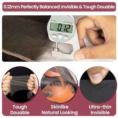 13x4 Lace Frontal, 0.12mm Ultra-Thin Transparent Swiss HD Lace Pre Plucked with Baby Hair Silk Soft Straight 12A Brazilian Virgin Human Hair Frontal Closure Free Part Single Knots 12 Inch