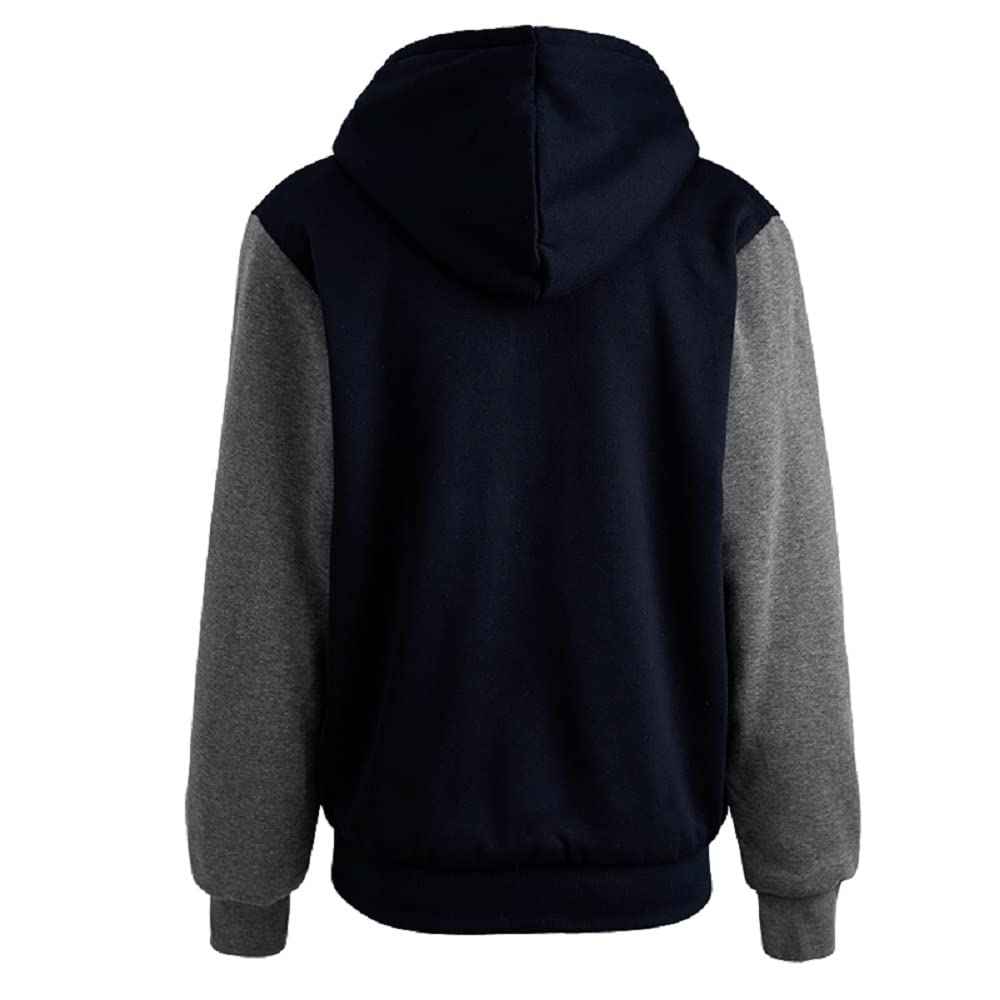 Facitisu Men Zip Up Hoodie Heavyweight Thick Fleece Coat Sherpa Lined Jacket Winter Warm Sweatshirts Navy Grey XL