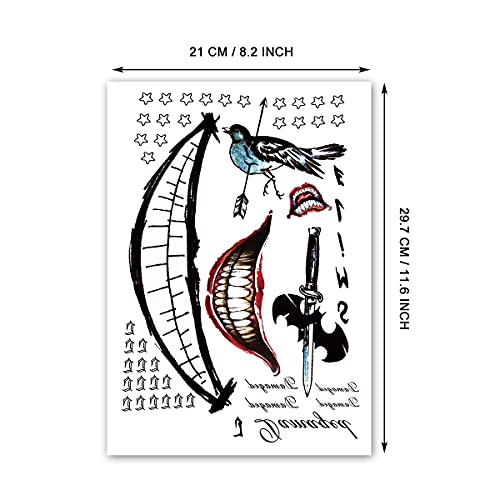 Clown Prince Temporary Tattoos – 5 Large Sheets Evil Smile & Jester Design