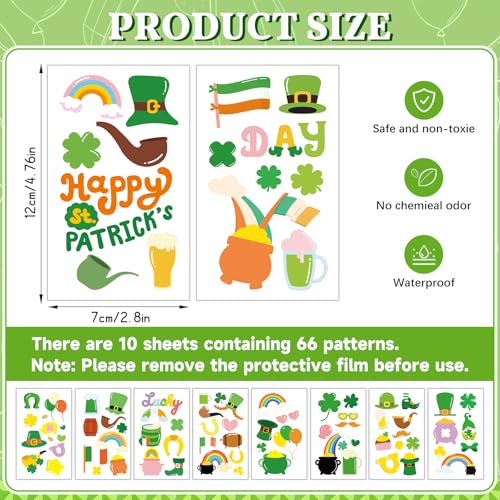 St. Patrick's Day Temporary Tattoo Stickers, 10 Sheets