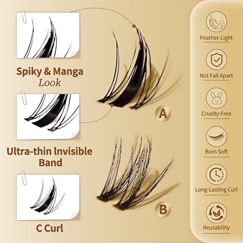 FEEGO Natural Lash Extension Kit 168Pcs Lash Clusters Kit Wispy Eyelash Extensions Individual Lashes Extensions with Bond and Seal Lash Glue and Eyelash Extension Tweezers DIY (MAGIC GIRL KIT - B)