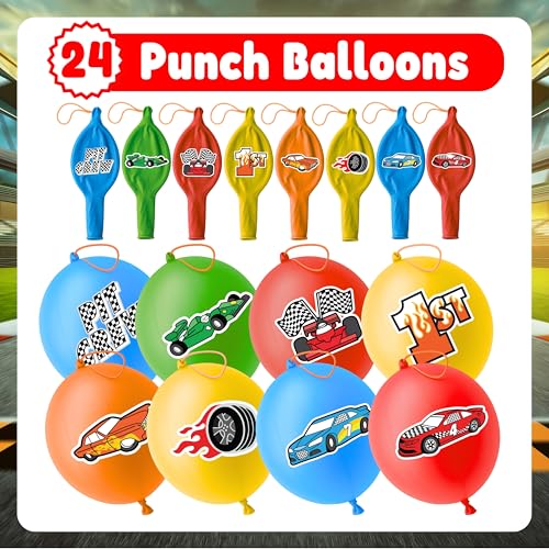 72PCS Race Car Party Favors for Kids - Car-Themed Party Supplies with 48 Pre-cut Temporary Tattoos & 24 Punch Balloons, Birthday Gifts, Goodie Bag Fillers, Classroom Rewards & Decorations