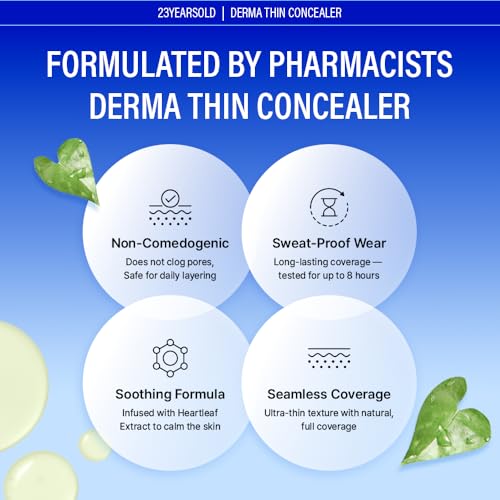 [23YEARSOLD Derma] Thin Concealer #0.5P (Pink Beige) ? Sensitive-Skin Friendly, Lightweight & Long-Lasting with Redness-Soothing SWEETONE Formula for a Natural Finish, Easy-to-Carry 0.17 fl oz
