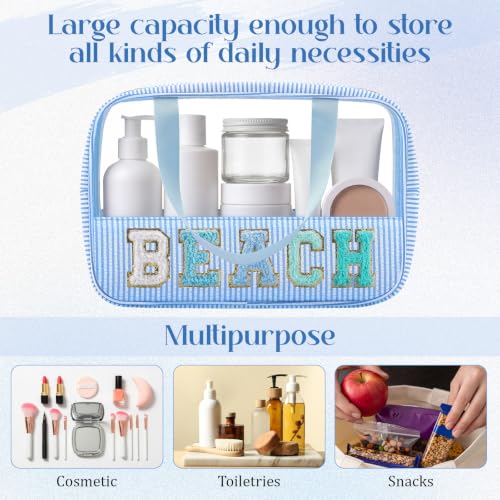 Sanwuta 3-Piece Seersucker Beach Bag Set with Clear Makeup Pouch