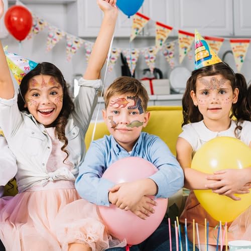 Partywind 24 Temporary Face Tattoos for Kids, Dinosaur & Animal Stickers