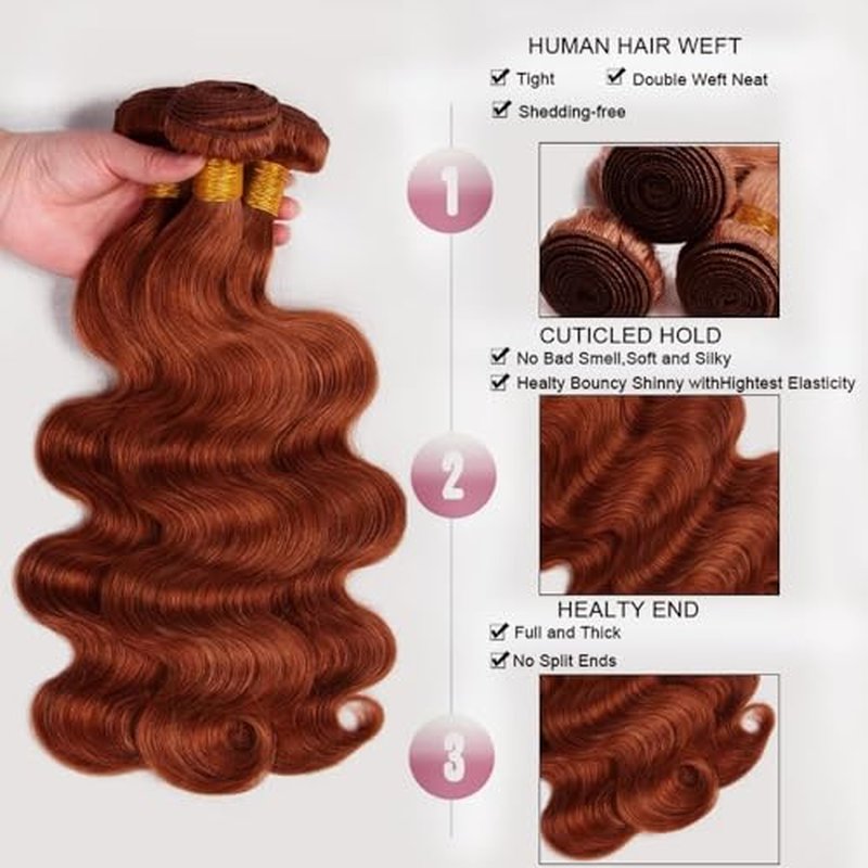 Reddish Brown Human Hair Bundles - Copper Body Wave 3 Pack