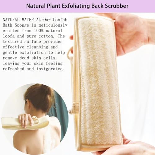 Natural Loofah Back Scrubber 27.5" with Cotton Handles