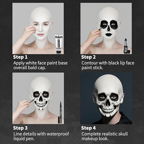 Jack Skeleton Makeup Kit with Bald Cap - 8-Piece SFX Cosplay Set