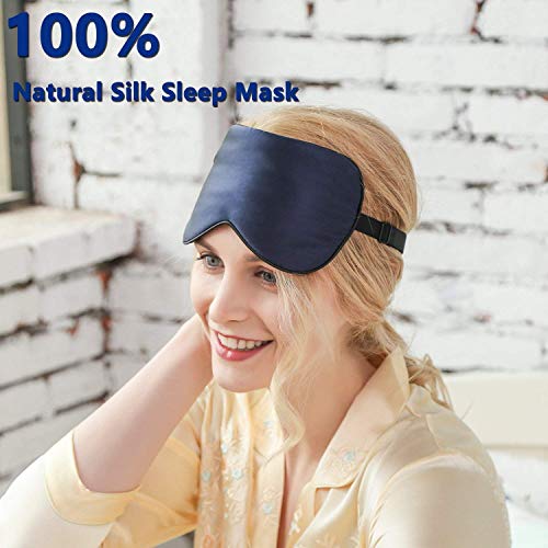 Silk Sleep Mask & Blindfold, Soft Eye Mask with Adjustable Head Strap, Deep Rest Eye Masks for Sleeping Night Eyeshade, Eye Cover for Travel, Shift Work & Meditation (Navy Blue)