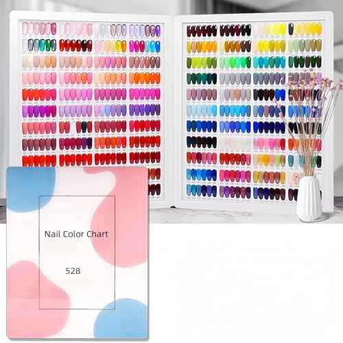 Acycoin2A 528 Nail Gel Polish Display Chart Acrylic Nail Art Sample Book Salon Color Exhibit Tools Showing Shelf with False Tips and Number Sticker