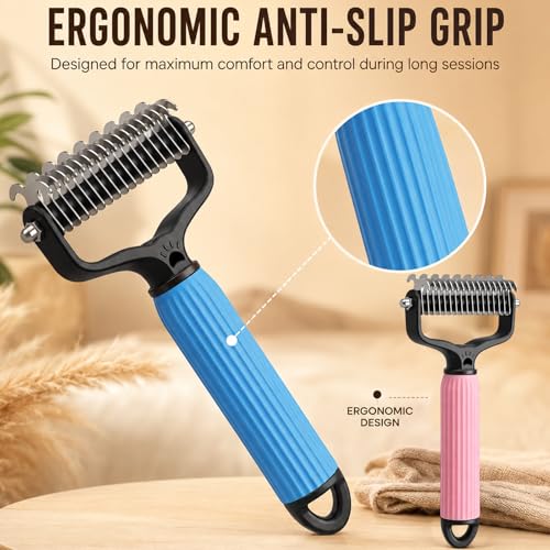 Double Sided Pet Dematting Comb & Undercoat Rake for Dogs & Cats