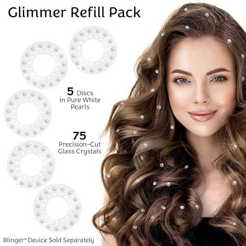 blinger¢ç Shimmer Crystal Refill Pack ? as seen on Shark Tank | 5 Discs ? 75 Precision-Cut Glass Crystals | Hair-Safe Accessories | Styling Tool not Included | Pure White Pearls 5 mm