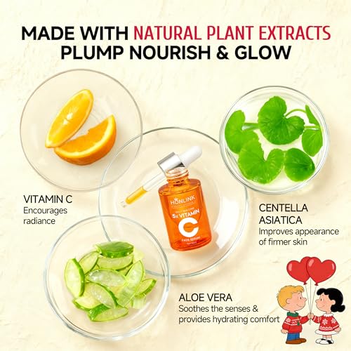 Vitamin C Face Serum & Essence by HONLINK, 5X Vitamin C with Niacinamide & Hyaluronic Acid, Lightweight Hydrating Serum for Dull Skin, Uneven Tone & Pores, Valentine¡¯s Day Skincare Gift for Her