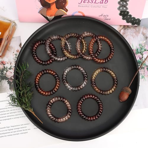 JessLab Spiral Hair Ties - 10-Pack Assorted No-Damage Ponytail Holders, Variation #28