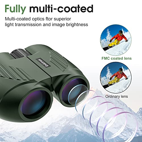 20X25 Compact Binoculars for Adults and Kids,Large Eyepiece Waterproof Binocular，Easy Focus Small Binoculars for Bird Watching,Hiking and Concert, Green