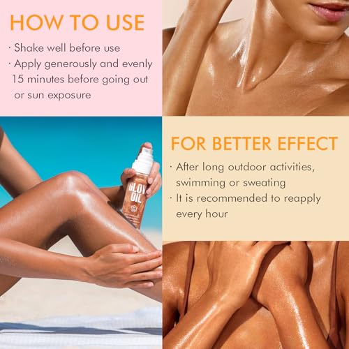Sunscreen Body Glow Oil¡¼SPF 50¡½¡¼Lightweight¡½¡¼Natural Ingredient¡½Broad Spectrum Shimmer Sunscreen For Face and Body, ROSE
