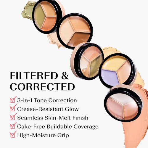 THESAEM Triple Pot Concealer Palette for Dark Circles & Contouring - 3 Shades, with Brush, 0.48 oz