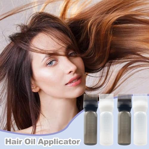 ZGQHZR 4 PCS Root Comb Applicator Bottle,Hair Oiling Applicator,Hair Oil Applicator Bottle for Hair Dye Shampoos Hair Salons.6oz (2black+2white)