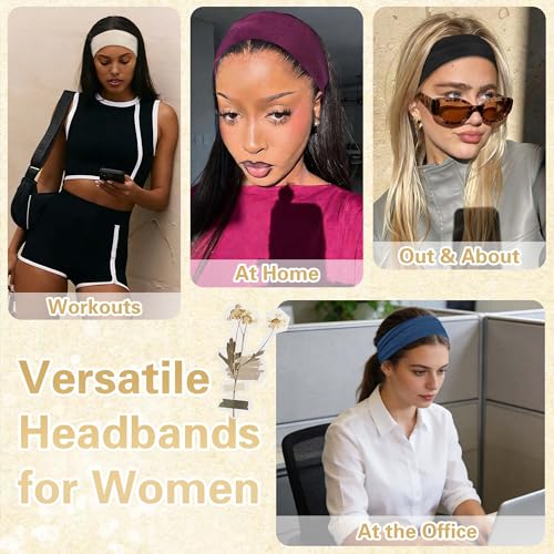 Non-Slip Elastic Headbands for Women - 6 Pack, Soft Cotton