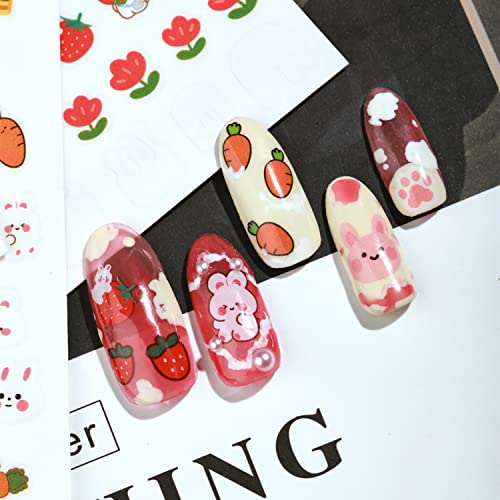 Rabbit Nail Art Stickers, Cartoon Rabbits Nail Self-Adhesive Sticker Design, Holographic Cute Rabbit Nail Art Decals Supplies for Women Girls Manicure Animal Decoration Resin Pet Transfer Decal