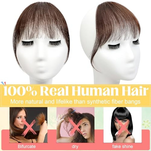 100% Human Hair Clip-In Bangs - Wispy Dark Brown Fringe for Women