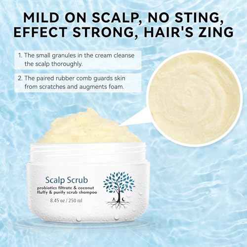 Scalp Scrub with Scalp Scrubber, Dry itchy Scalp & Dandruff Treatment, Scalp Exfoliator, Deep Cleans, Gentle Formula , 8.45 oz