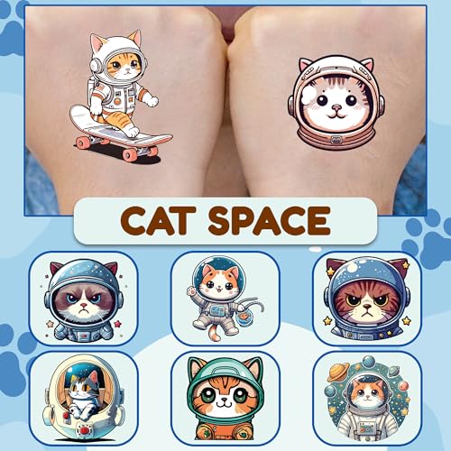 Cat Temporary Tattoos for Party Supplies, Cat Decorations, 80 PCS Space Themed Party Favors, Cute Animals Tattoos for Birthday Party Supplies Pet Lover