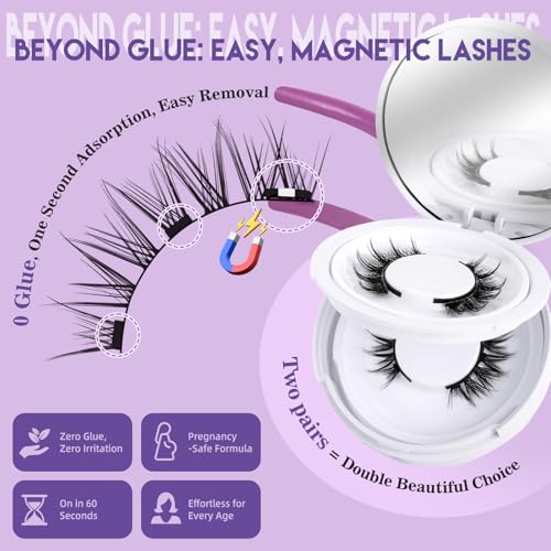 B&Q Magnetic Eyelashes with Applicator - 2 Pairs, Comfortable & Reusable